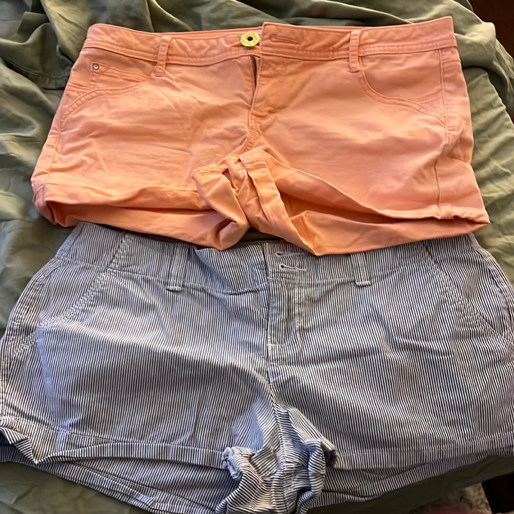 Blue pin stripe and coral orange shorts. Both size 11